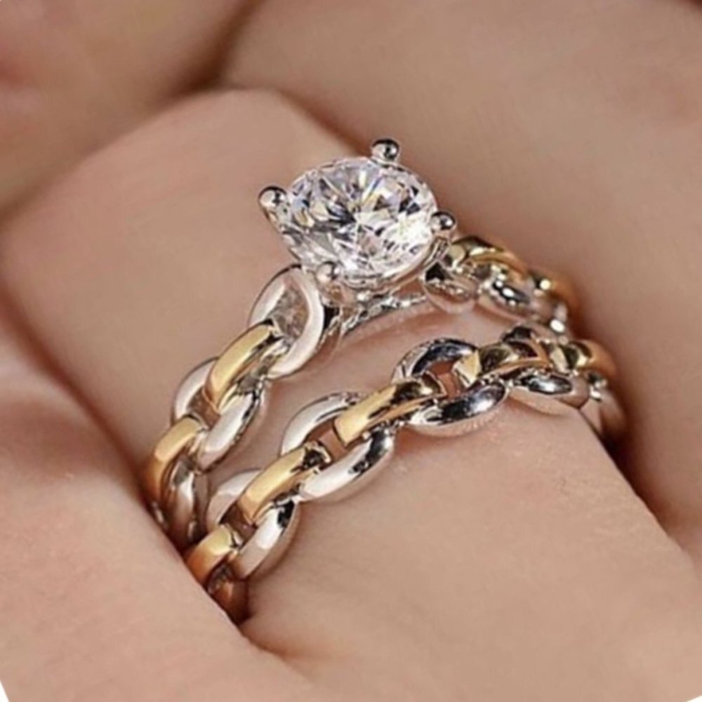 ❤️Shiny Princess Cut Diamond Lovely Wedding Couple Ring, GPMB1423